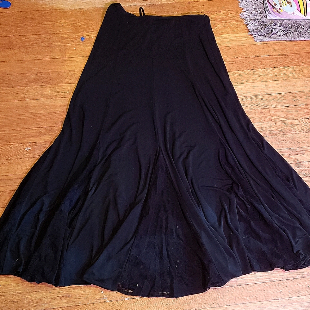 Long black Gothic skirt with lace paneling